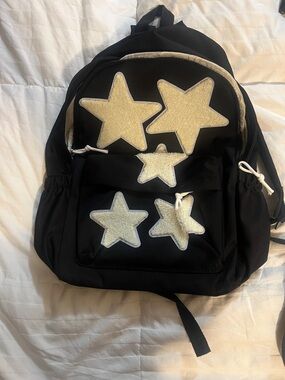 Kids Black Backpack with Cream Star Appliques